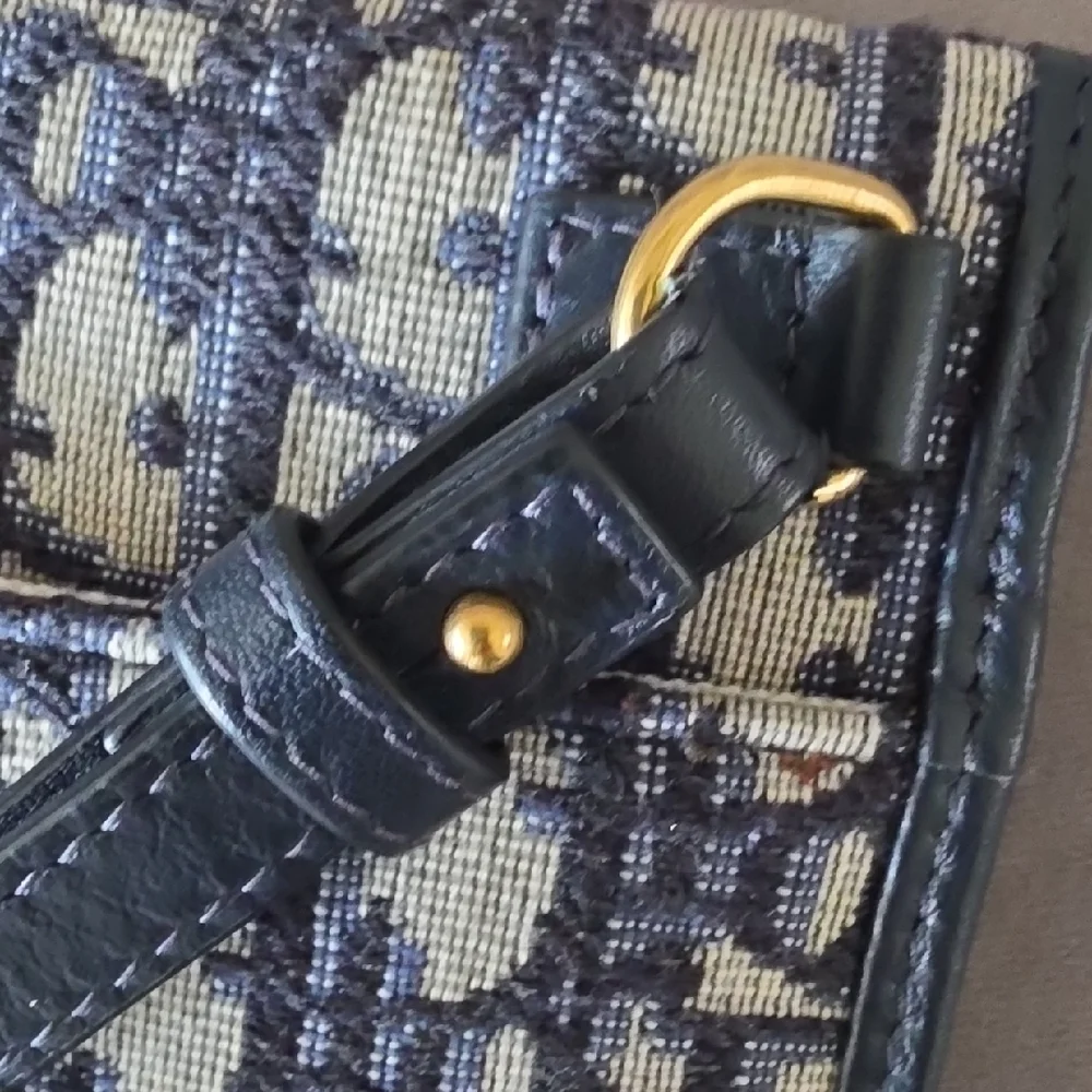 AUTHENTIC CHRISTIAN DIOR Oblique Flap Pouch Clutch Navy Blue - Picture 5 of 16